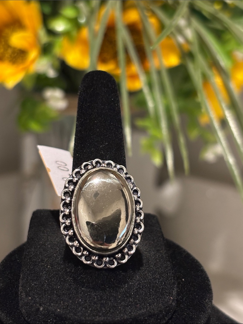 Sterling Silver Oval Apache Pyrite Gemstone Statement Ring Size 6.75
